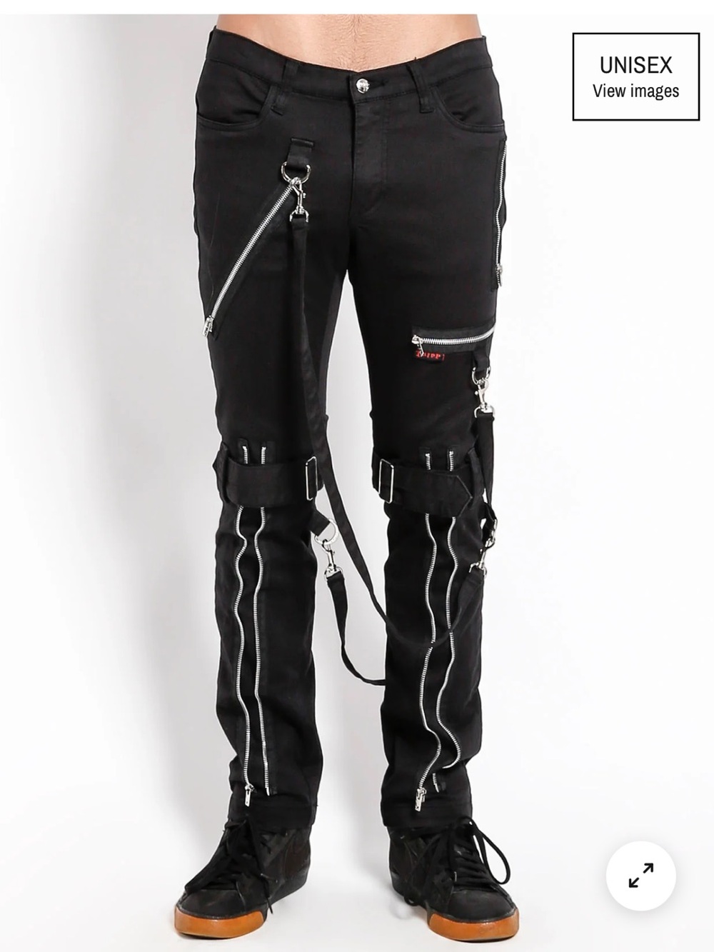 NEW Tripp NYC Bondage Pant Black Unisex Zippers Straps Gothic Punk Rocker Sz 28